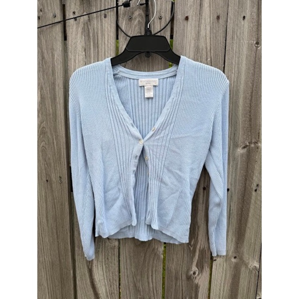 Ribbed Knit Pastel Worthington Cardigan Women Petite Small Blue